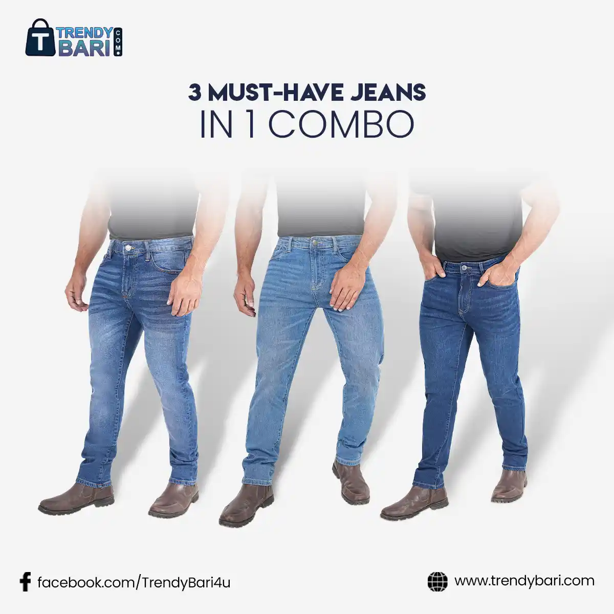 American Eagle Jeans Combo - Navy blue + Light blue + Dark blue